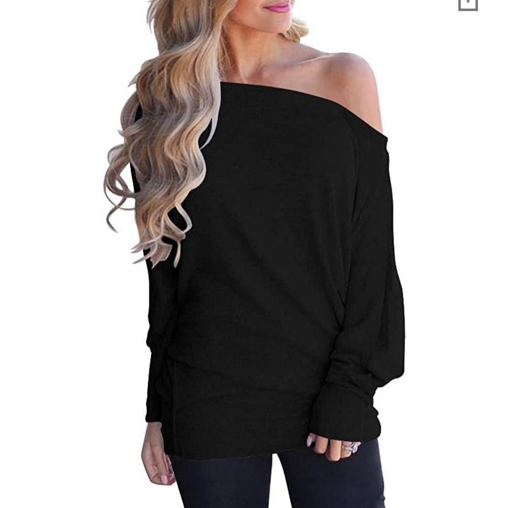 Women's Off Shoulder Black Batwing Sweater